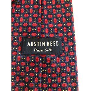 Austin Reed Silk Tie Kiss Lips Made in England Blue‎ Red Geometric EUC